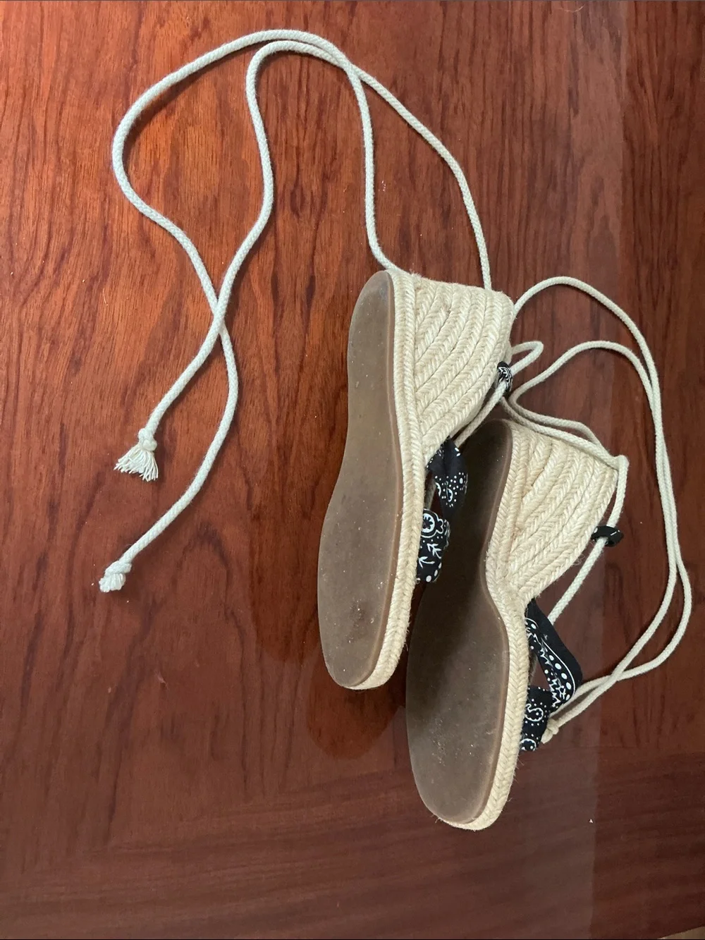 Ralph Lauren Black Bandana Espadrille Lace-Up Sandals